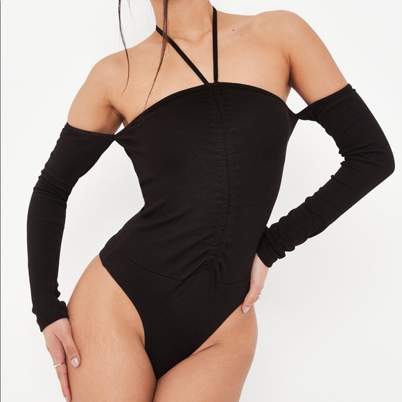 Black Rib Ruched Bodysuit - Picture 1 of 4